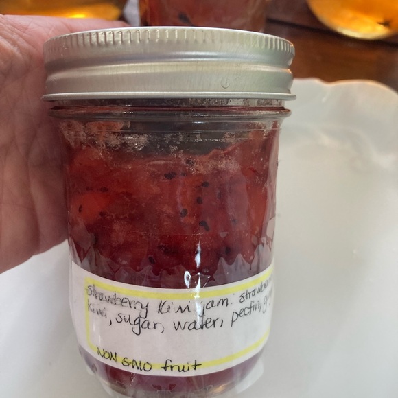 One half pint jar of strawberry kiwi ginger jam from Yellow Flower Farm. Yum - Picture 2 of 5